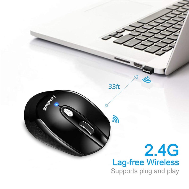 LeadsaiL ماوس لابتوب لاسلكي من ليدسيل، 2.4G نحيف محمول، أقل ضوضاء، 6 أزرار، USB لويندوز/ماك/لابتوبات - Image 2